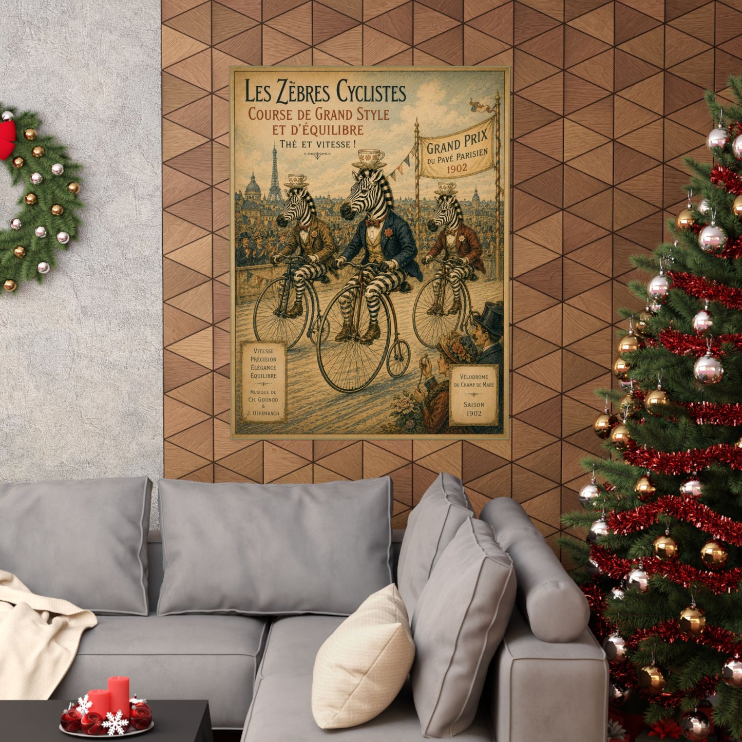 Vintage Zebra Cyclists Poster Matte Vertical Poster | Antique Bicycle Race Art