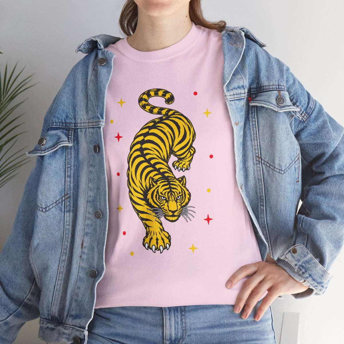 T-Shirt, Short Sleeve Boxy Crewneck - Yellow Tiger