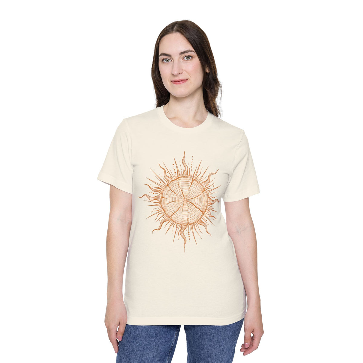 T-Shirt Short Sleeve Boxy Crew Neck - Boho Sunburst Tree Rings Line Art