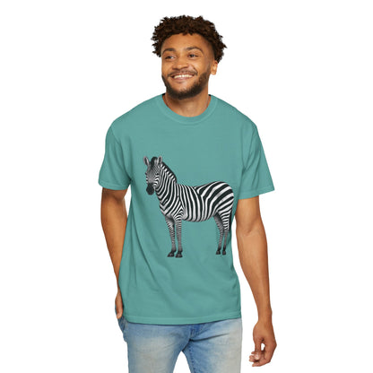 T-Shirt, Short Sleeve Boxy Crew Neck - Zebra Side View Standing
