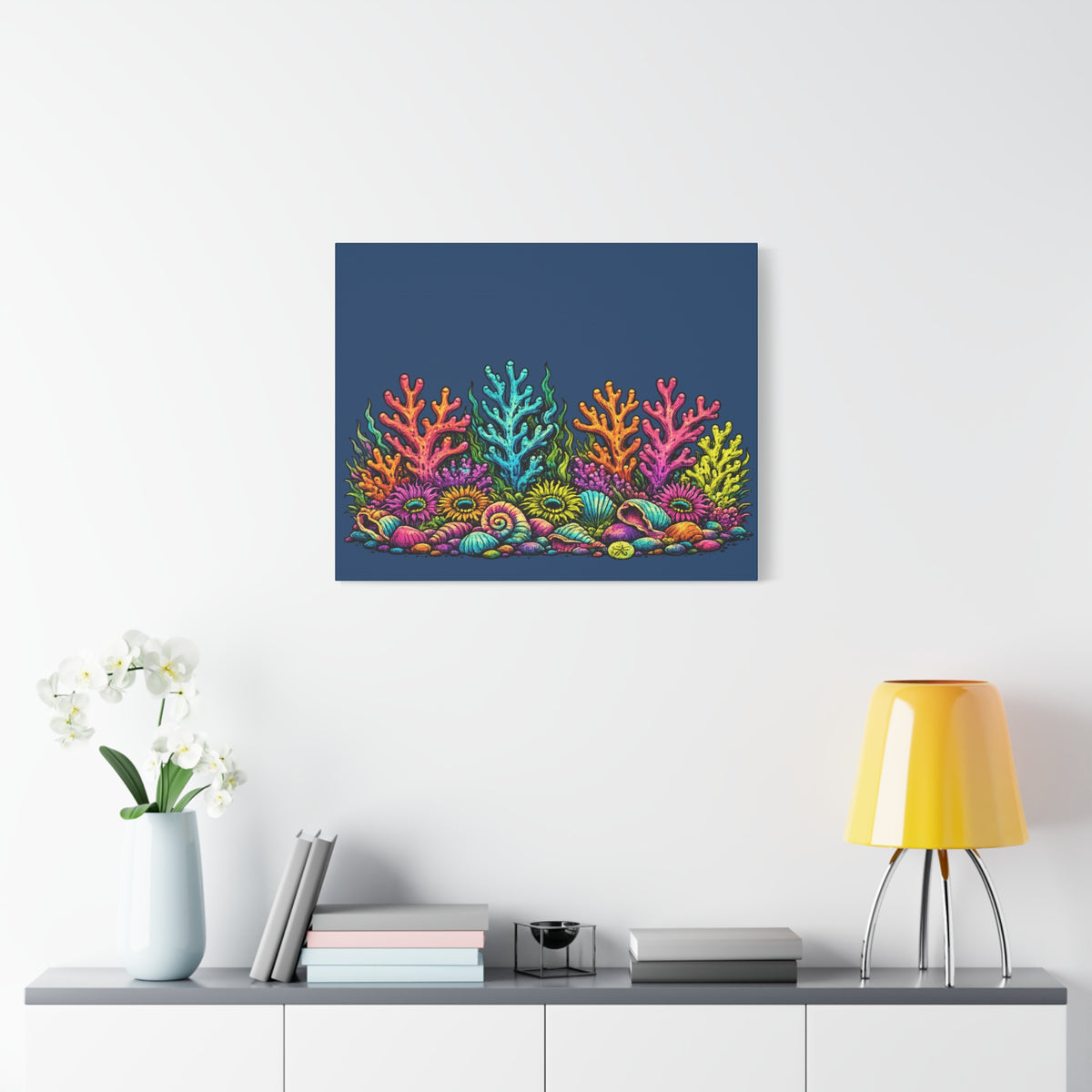 Canvass Art Print - Coral Reef (navy blue)
