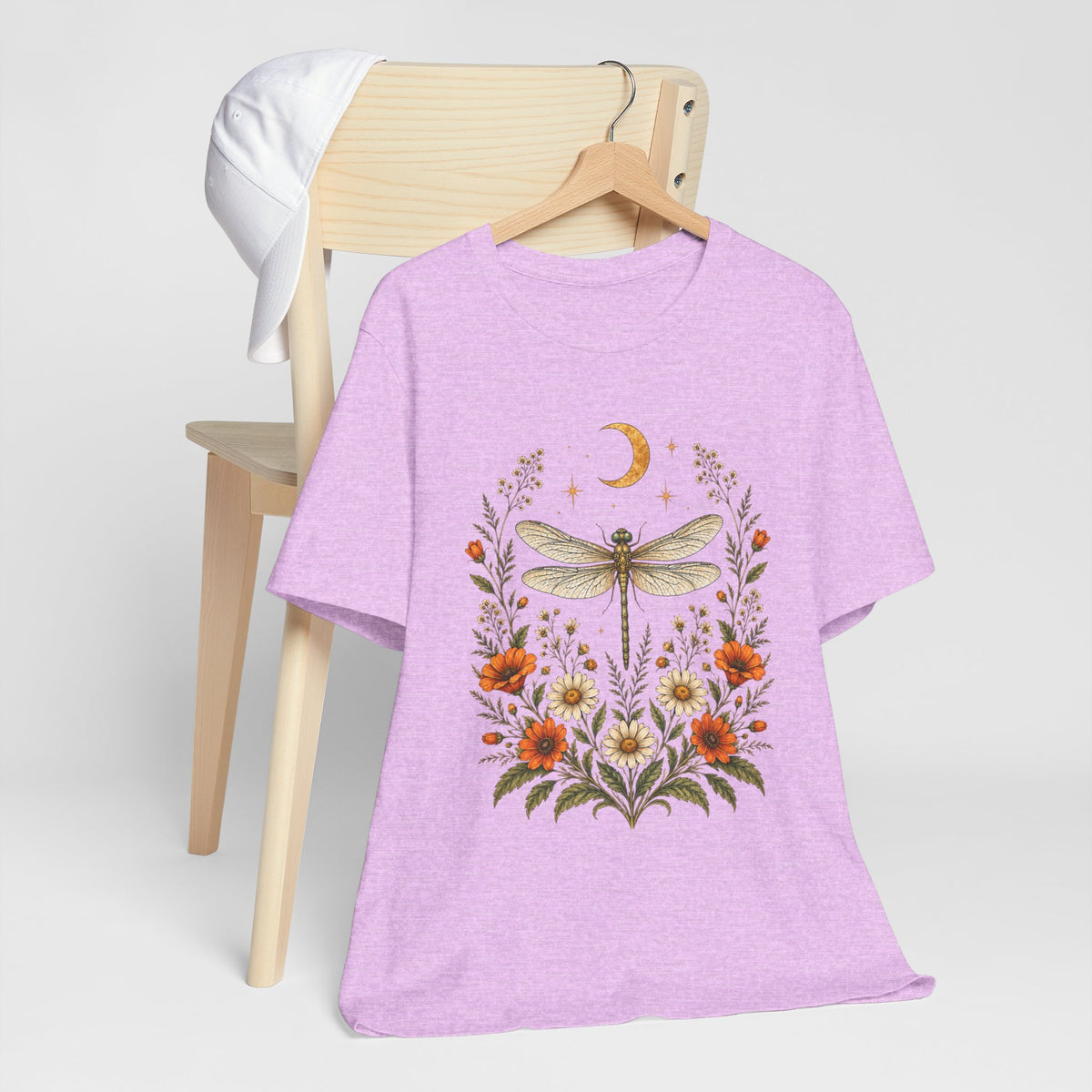 T-Shirt, Short Sleeve Boxy Crew Neck - Boho Dragonfly Moon