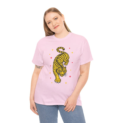 T-Shirt, Short Sleeve Boxy Crewneck - Yellow Tiger