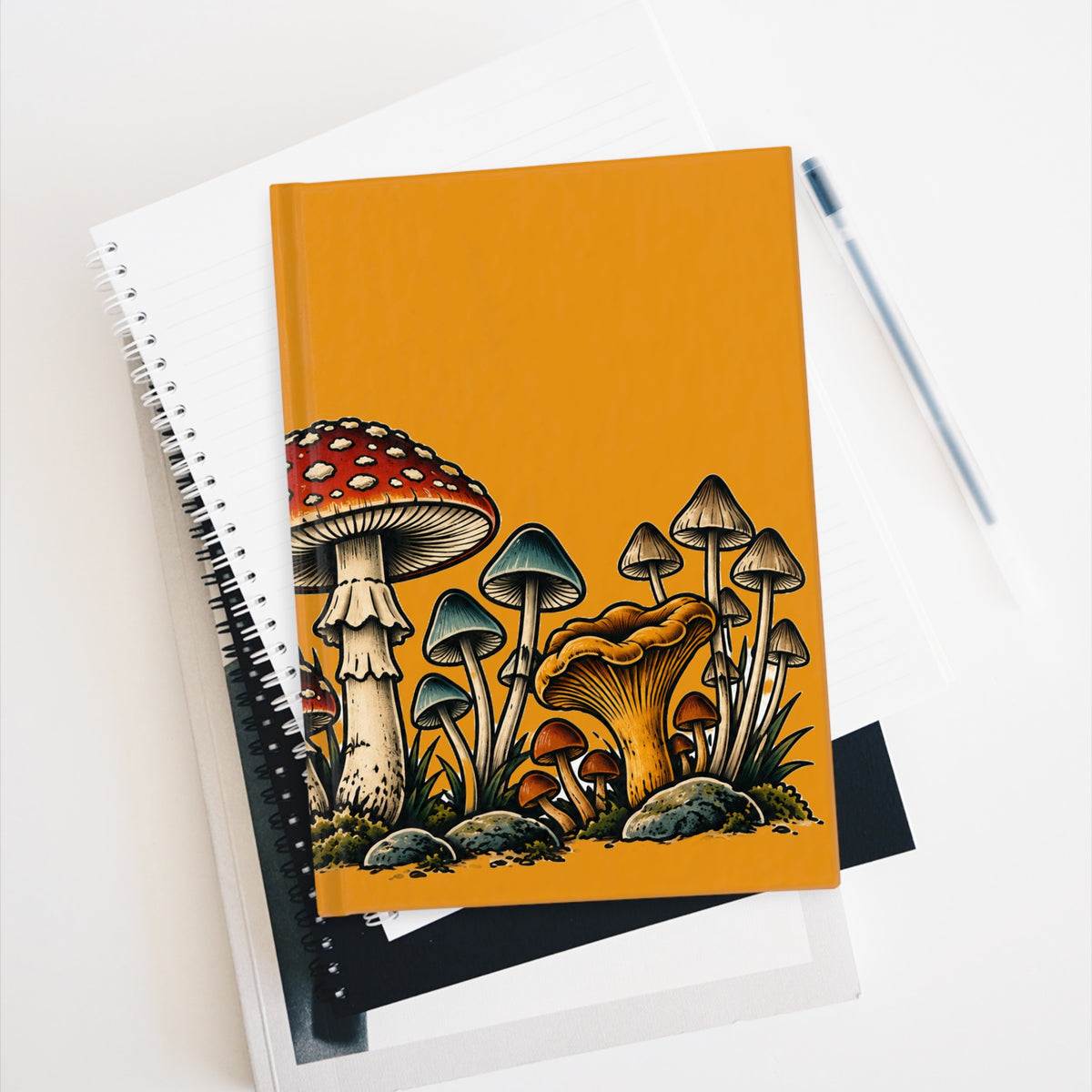 Journal Notebook, Hardcover Blank - Mushroom Forest  (goldenrod)