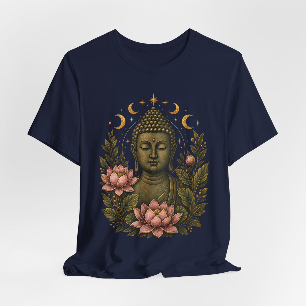 T‑Shirt, Short Sleeve Boxy Crew Neck - Buddha, Lotus & Moon Phases