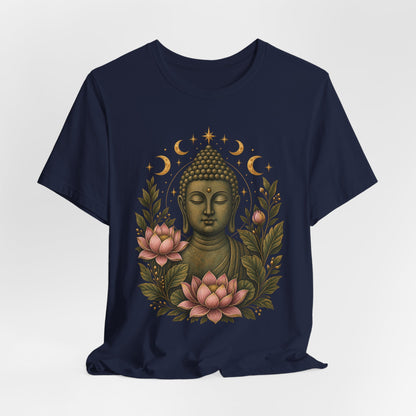 T‑Shirt, Short Sleeve Boxy Crew Neck - Buddha, Lotus & Moon Phases