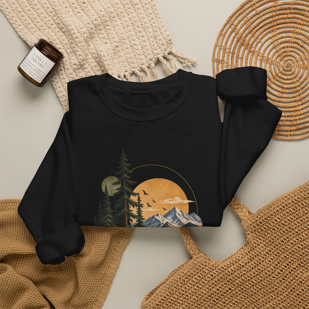 Sweatshirt, Crew Neck - Mountain Lake Sunset