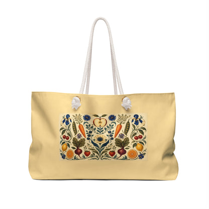 Tote, Weekender Travel  Bag - Vintage Folk Art Botanical Harvest