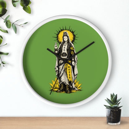 Kuan Yin Lotus Wall Clock — Green Zen Buddhist Decorative Clock