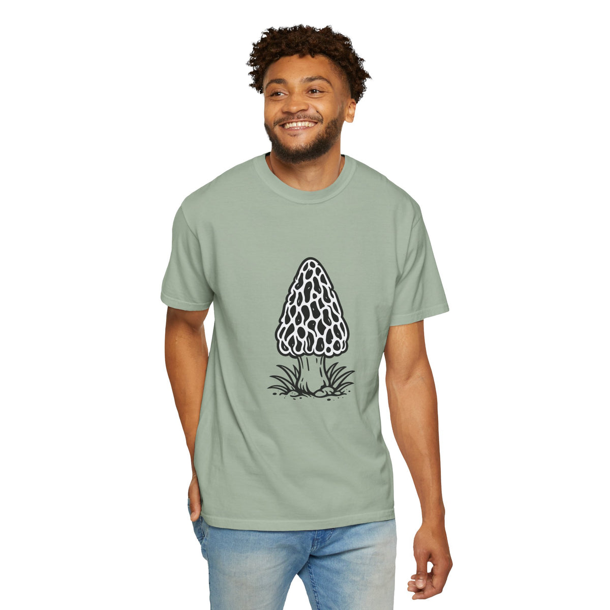 T-Shirt, Short Sleeve Boxy Crew Neck - Hand-Drawn Forager Morel Mushroom