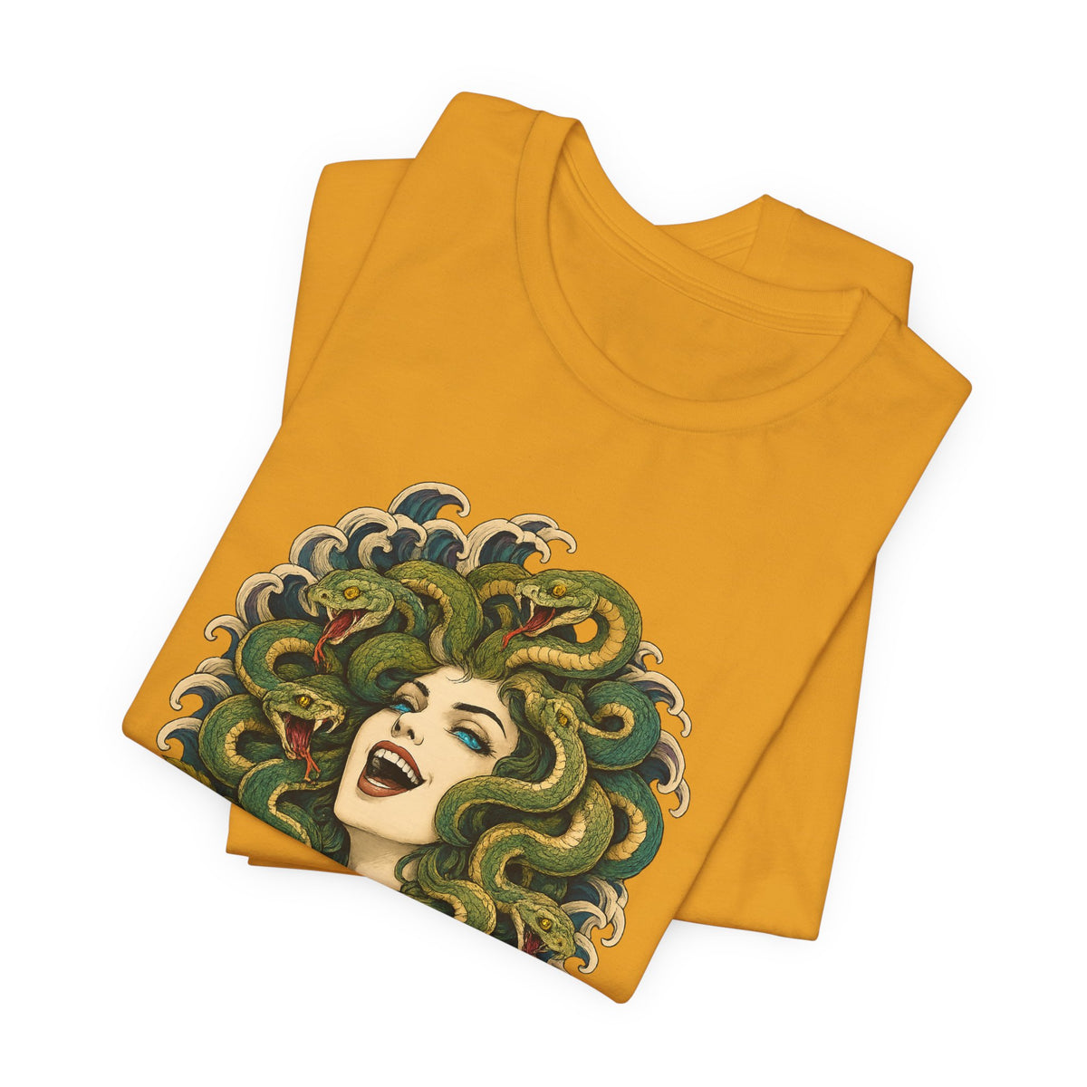 T-Shirt, Short Sleeve Wide Neck - Medusa Snake Hair Floral