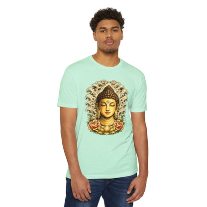 T-Shirt, Short Sleeve Boxy Crew Neck - Buddha Head Floral