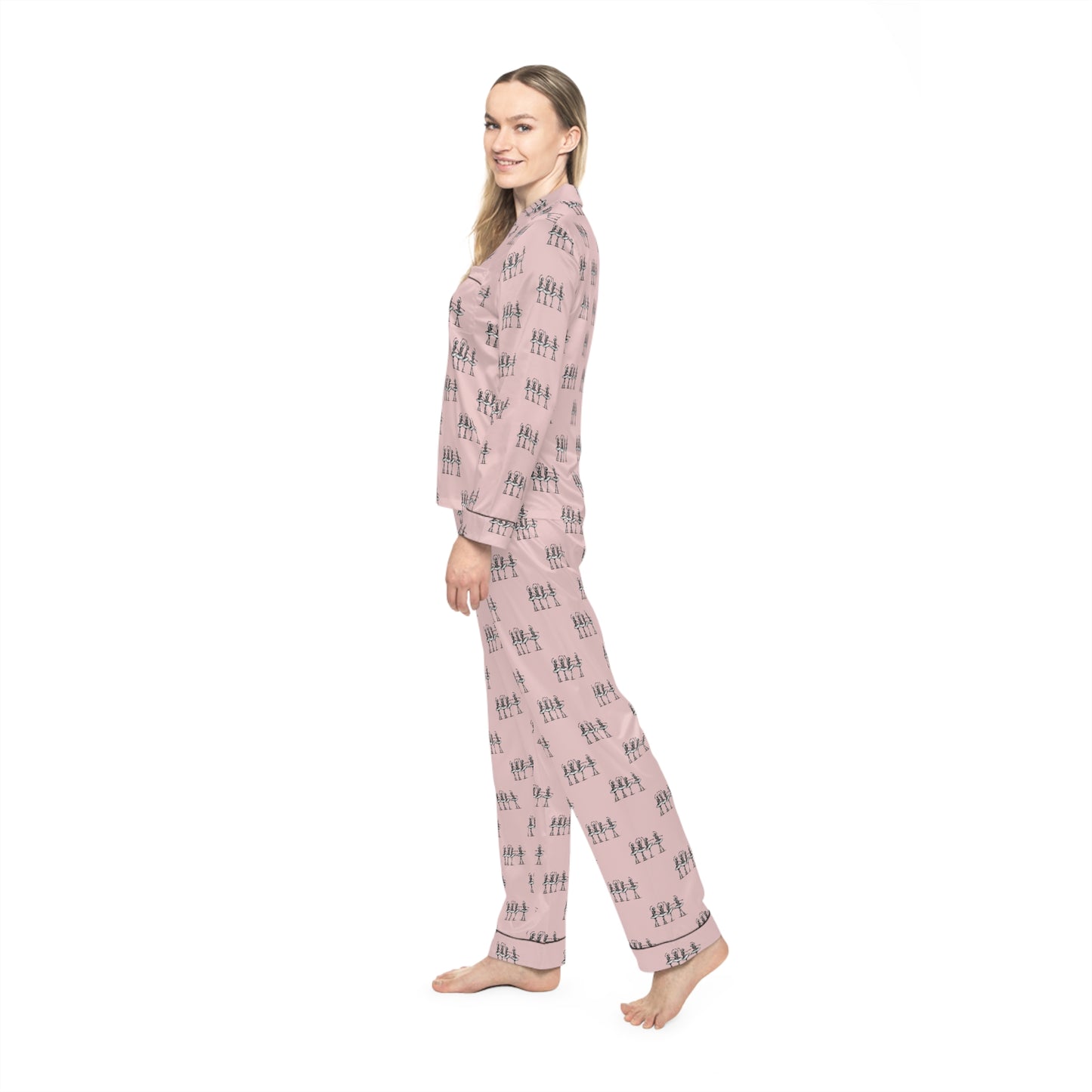 Pink Skeletons Dancing Satin-Soft Polyester Pajamas