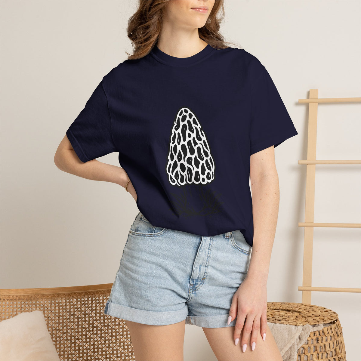T-Shirt, Short Sleeve Boxy Crew Neck - Hand-Drawn Forager Morel Mushroom