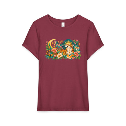 T-Shirt, Short Sleeve Wide Neck Relaxed Fit - Tiger Moon