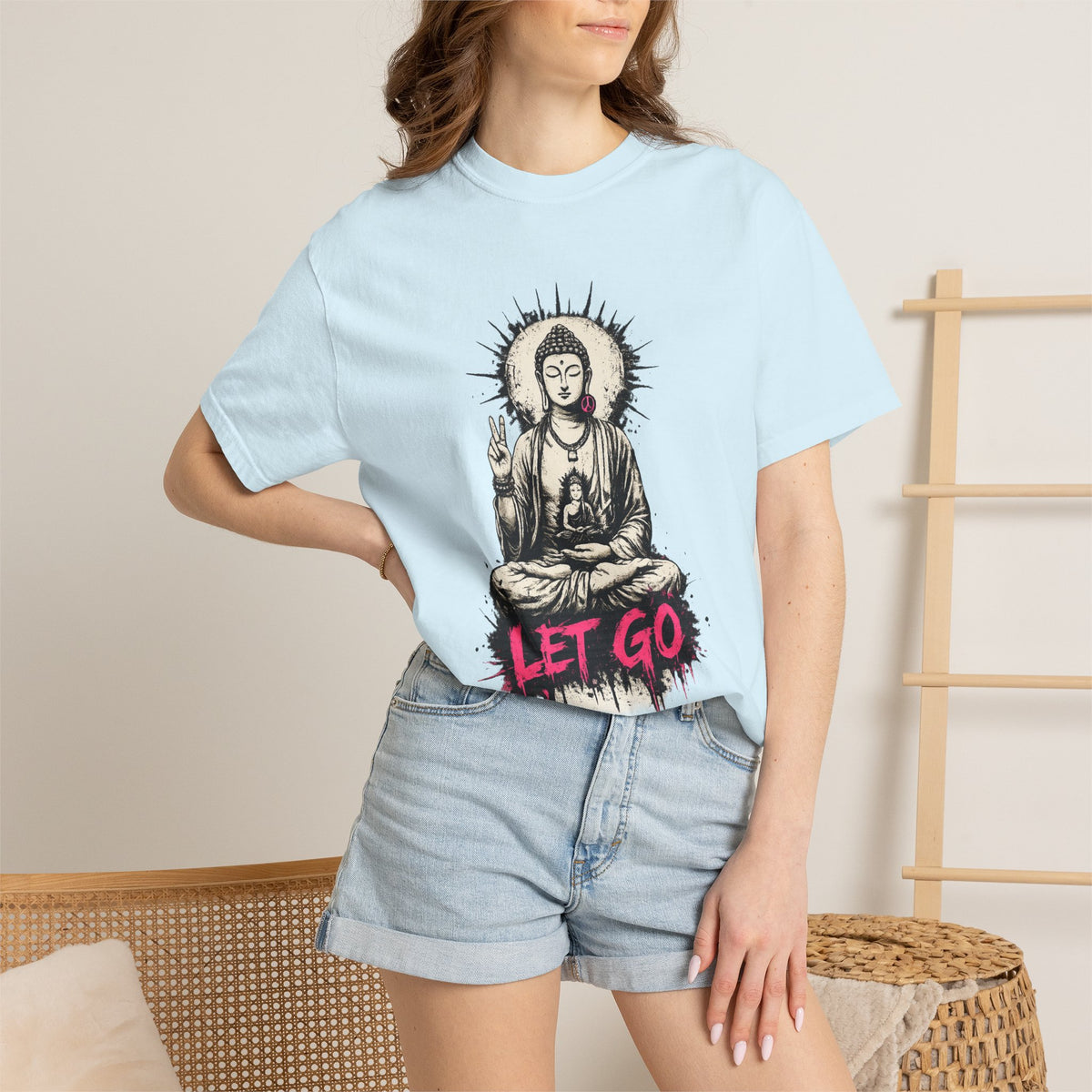 T-Shirt, Short Sleeve Boxy Crew Neck - Buddha "Let Go"