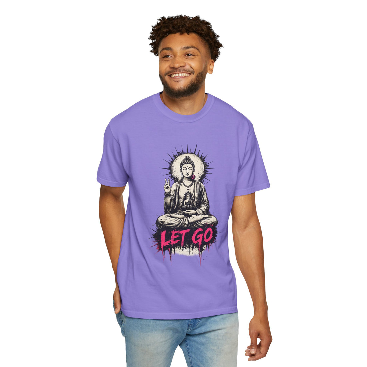 T-Shirt, Short Sleeve Boxy Crew Neck - Buddha "Let Go"
