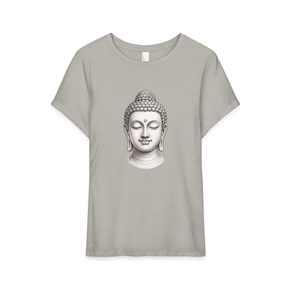 T-Shirt, Short Sleeve Wide Neck Relaxed Fit - Buddha Head