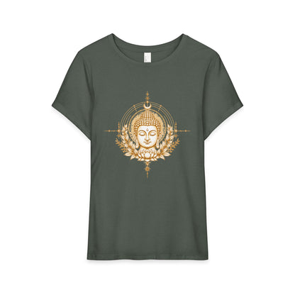 T-Shirt, Short Sleeve Wide Neck Relaxed Fit - Buddha Mandala