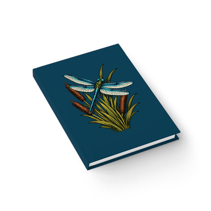 Journal Notebook, Hardcover Blank - Dragonfly & Cattail (dark teal)