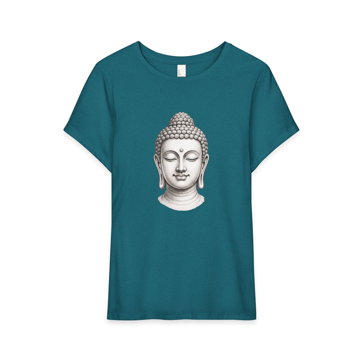 T-Shirt, Short Sleeve Wide Neck Relaxed Fit - Buddha Head