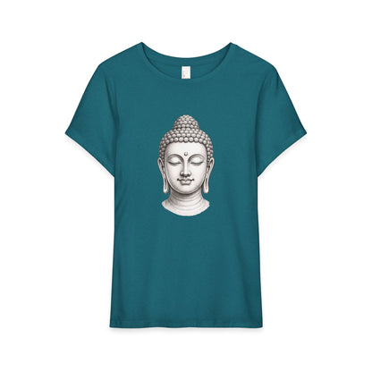T-Shirt, Short Sleeve Wide Neck Relaxed Fit - Buddha Head
