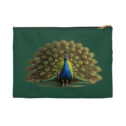 Peacock Print Accessory Pouch — Elegant Feathered Cosmetic Bag