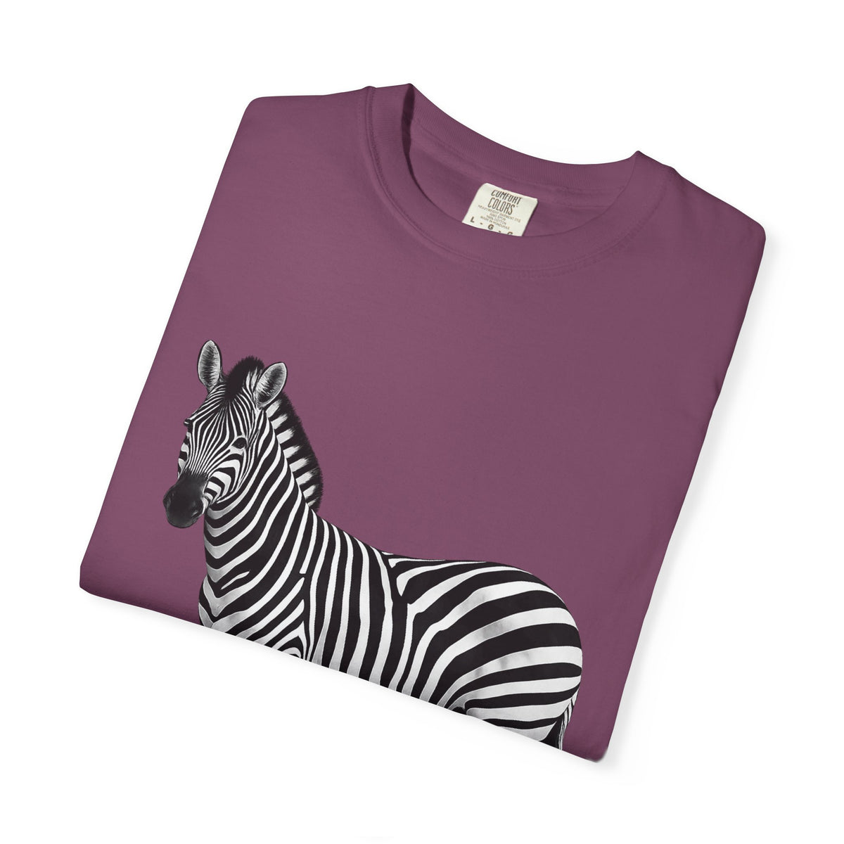 T-Shirt, Short Sleeve Boxy Crew Neck - Zebra Side View Standing