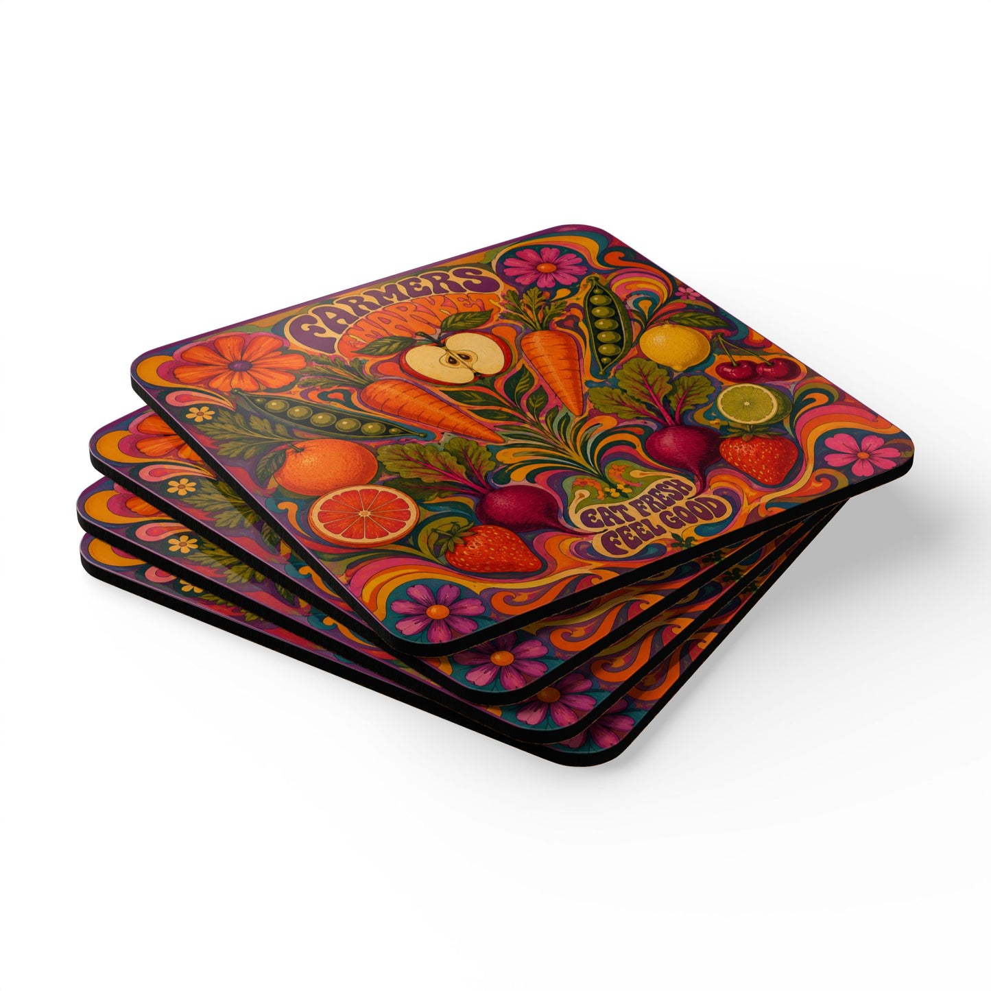 Groovy Farmer's Market Cork Coaster (Set of 4)