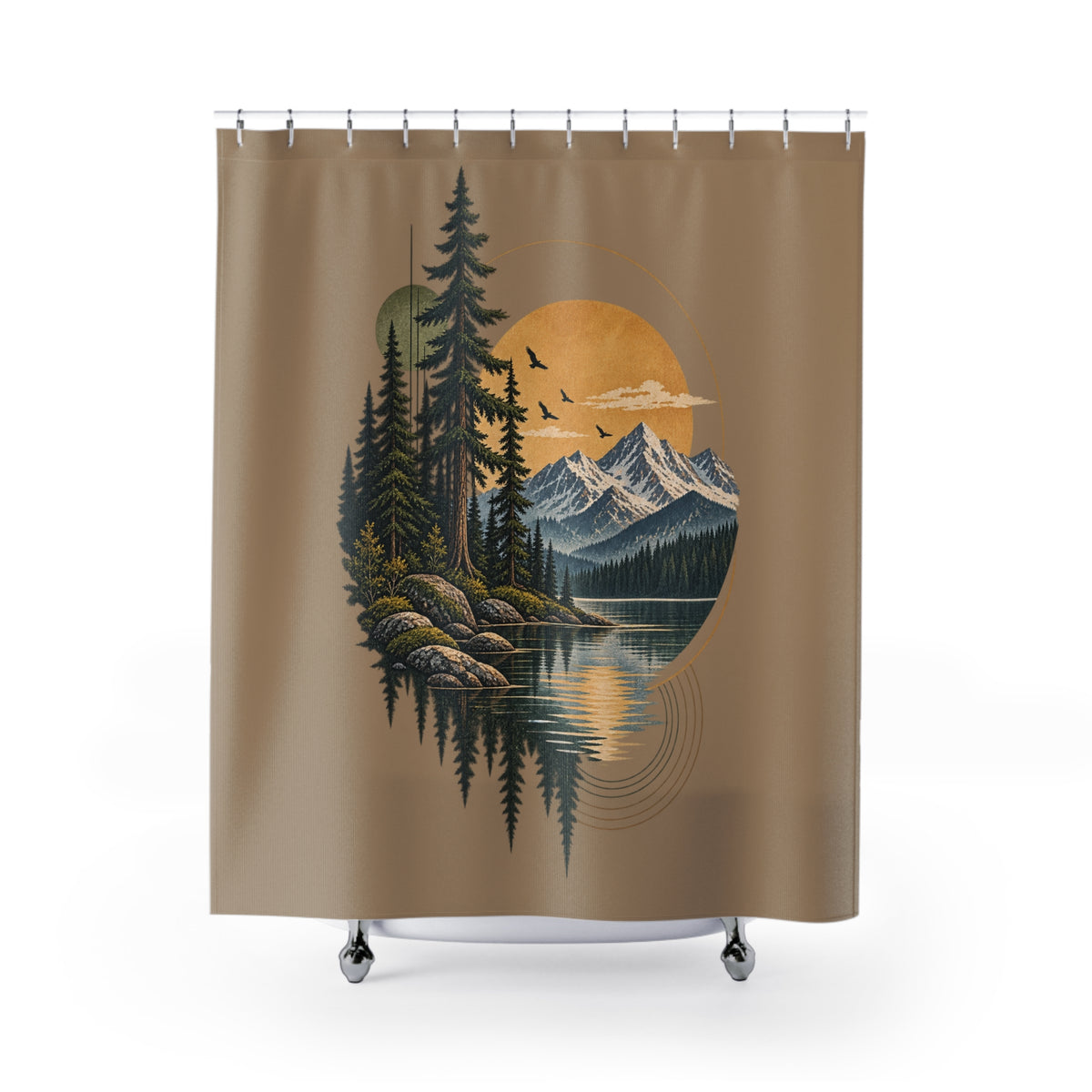 Shower Curtain - Mountain Lake Forest Sunset Landscape