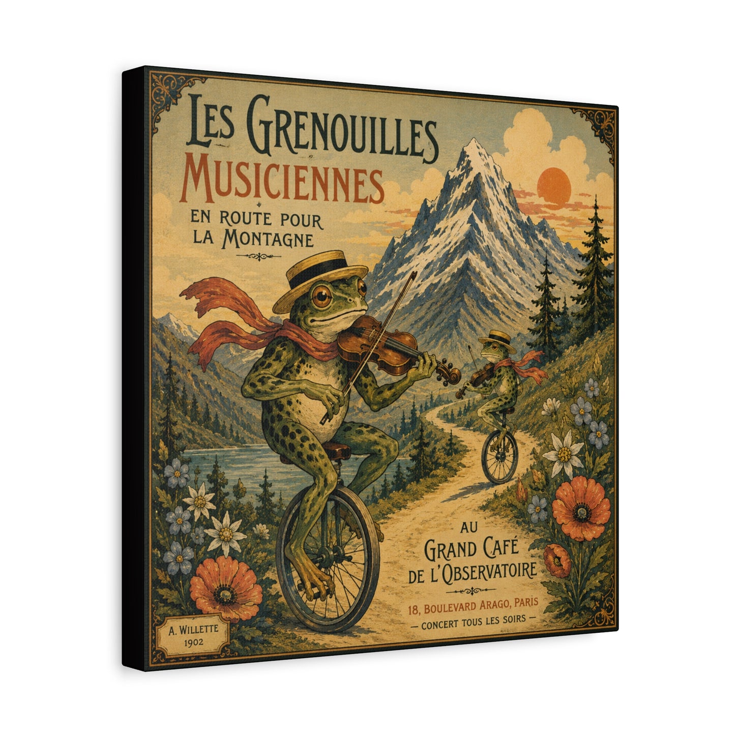 Vintage Frog Musicians Canvas Art – 'Les Grenouilles Musiciennes' Stretched Matte Print