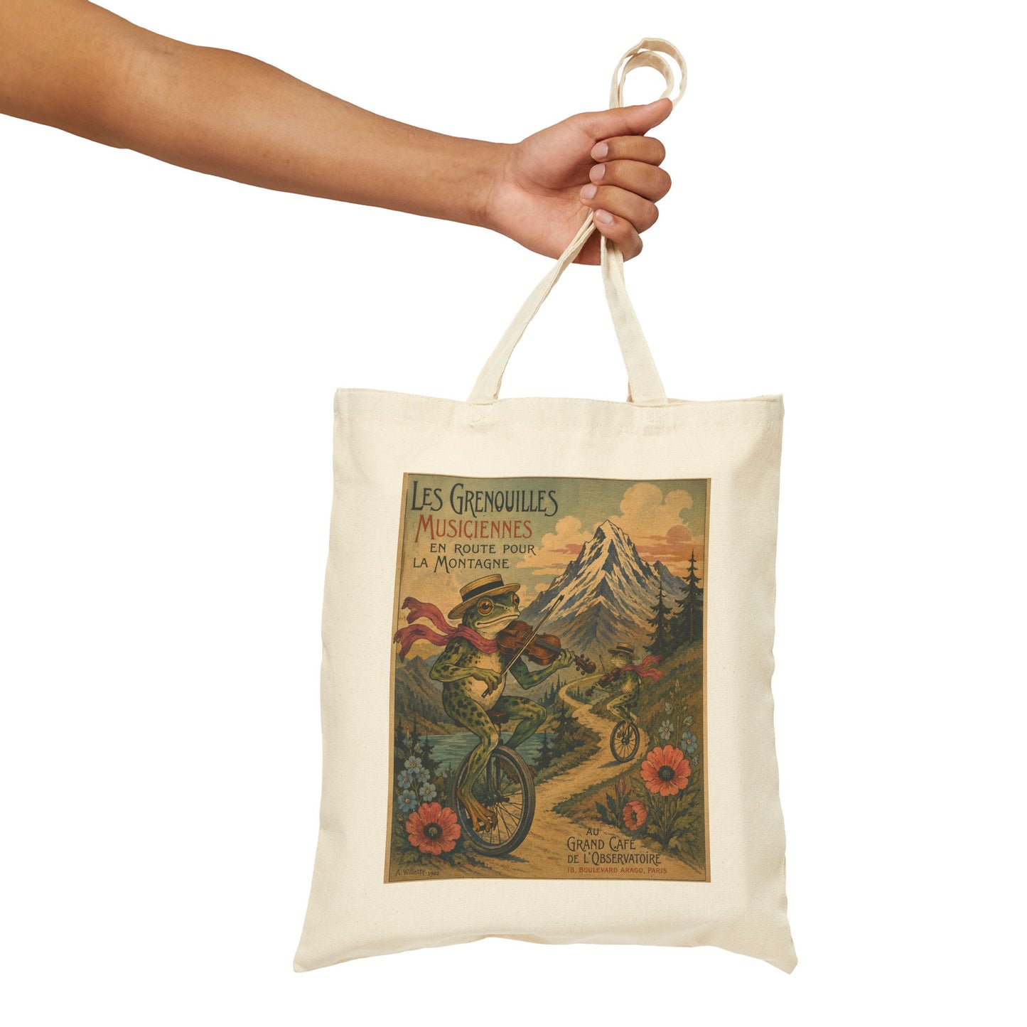 Frogs on Unicycles Cotton Canvas Tote Bag