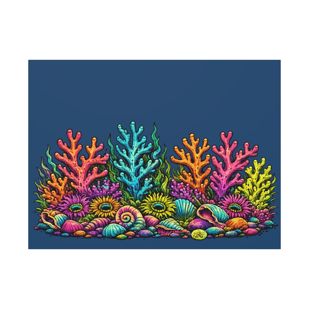 Canvass Art Print - Coral Reef (navy blue)
