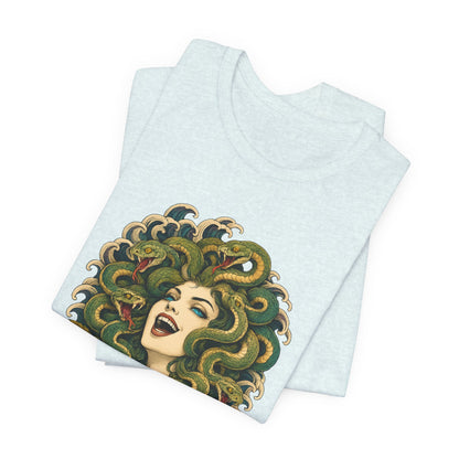 T-Shirt, Short Sleeve Wide Neck - Medusa Snake Hair Floral
