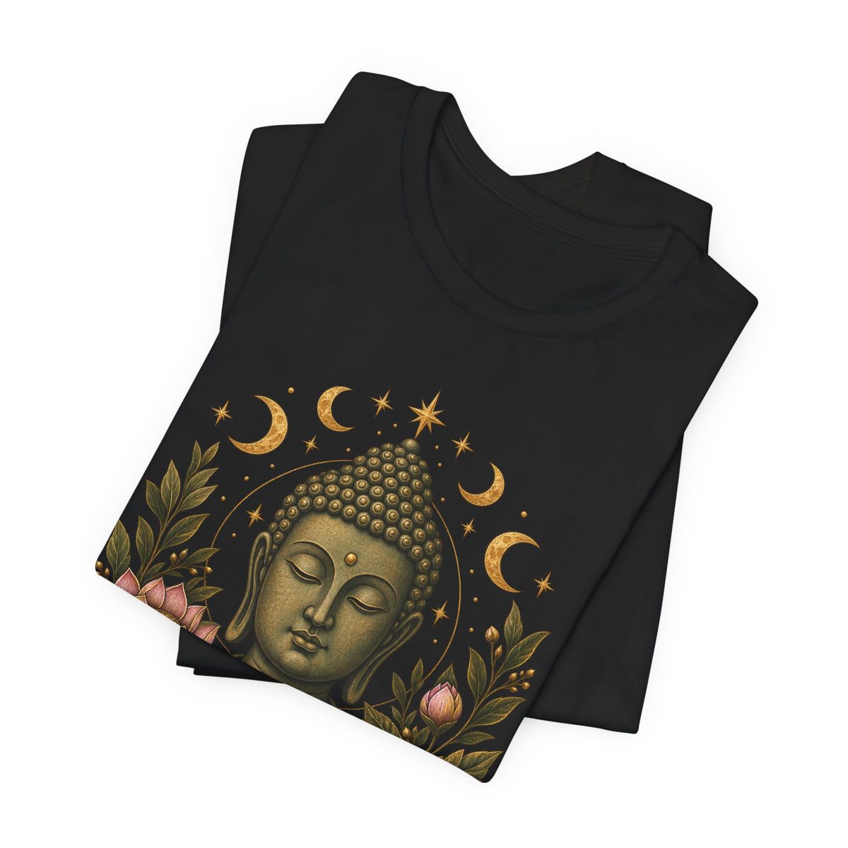 T‑Shirt, Short Sleeve Boxy Crew Neck - Buddha, Lotus & Moon Phases