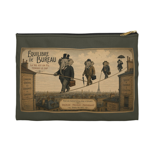 Vintage 'Équilibre de Bureau' Accessory Pouch – Retro Circus Elephant Tightrope Design