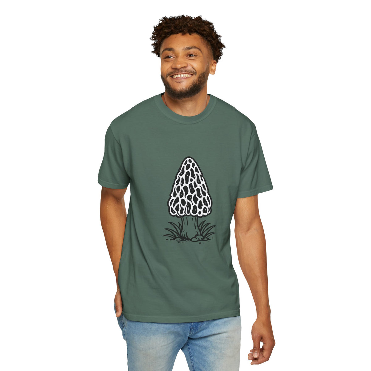 T-Shirt, Short Sleeve Boxy Crew Neck - Hand-Drawn Forager Morel Mushroom