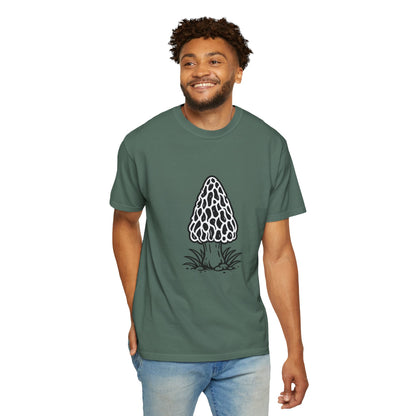 T-Shirt, Short Sleeve Boxy Crew Neck - Hand-Drawn Forager Morel Mushroom