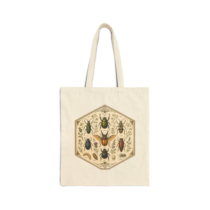 Vintage Entomology Beetle Print Canvas Tote Bag