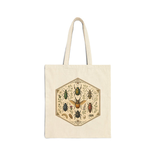 Vintage Entomology Beetle Print Canvas Tote Bag