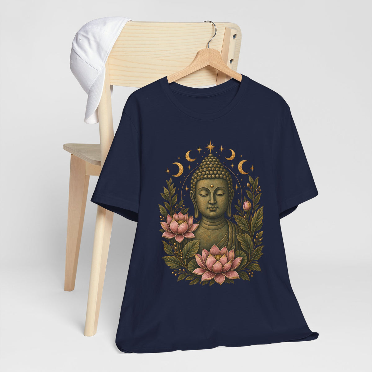 T‑Shirt, Short Sleeve Boxy Crew Neck - Buddha, Lotus & Moon Phases