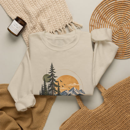 Sweatshirt, Crew Neck - Mountain Lake Sunset