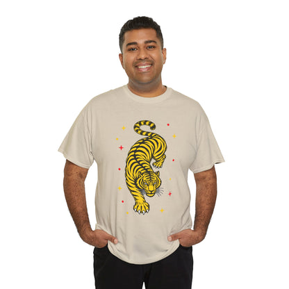 T-Shirt, Short Sleeve Boxy Crewneck - Yellow Tiger