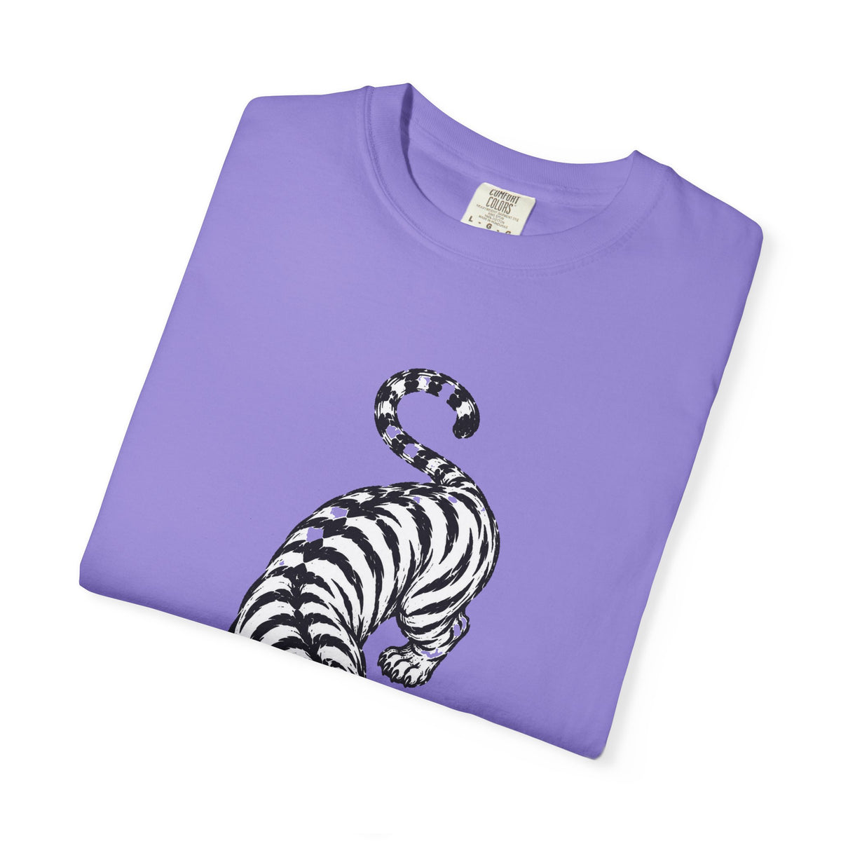 T-Shirt, Short Sleeve Boxy Crew Neck - Black & White Tiger