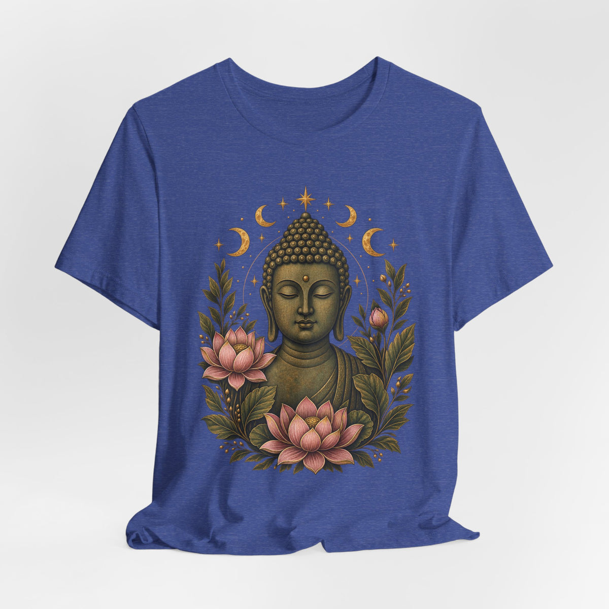 T‑Shirt, Short Sleeve Boxy Crew Neck - Buddha, Lotus & Moon Phases