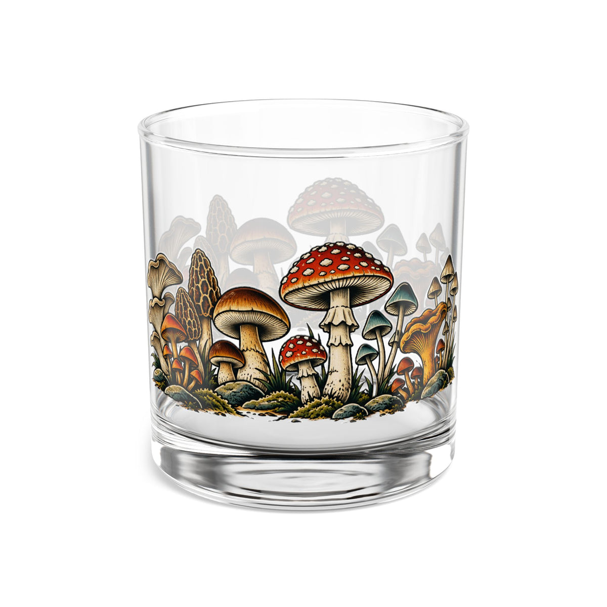 Glass, Rocks Glass Whiskey Tumbler 10oz - Mushroom Forest