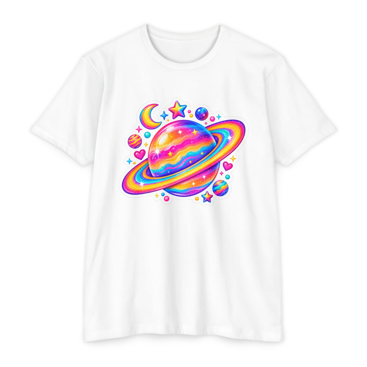 T‑Shirt, Short Sleeve Boxy Crew Neck - Rainbow Planet Cosmic Space