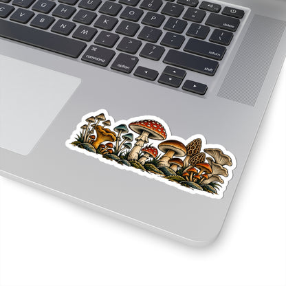 Mushroom Forest Kiss-Cut Sticker — Vintage Fungi LapTop Decal