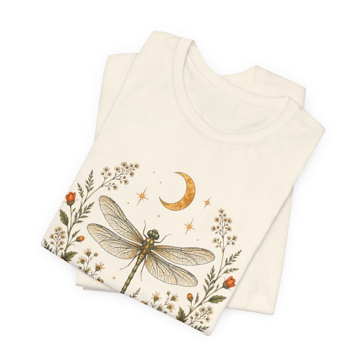 T-Shirt, Short Sleeve Boxy Crew Neck - Boho Dragonfly Moon