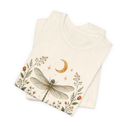 T-Shirt, Short Sleeve Boxy Crew Neck - Boho Dragonfly Moon